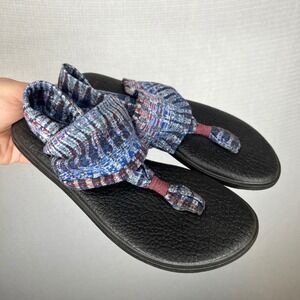 Sanuk Yoga Sling 2 Blue Red Space Dye Knit Sandals Womens 6 1017986